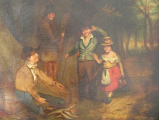 , large antique Georgian naive oil painting,  circa 1820 