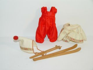 Estate Old Vintage Vogue Ginny Doll Skiing Ski Outfit W/ Wood Skis 33