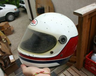 Vintage 1975 Polaris Starfire Snowmobile Helmet Bell Dot Full Face Shield Sled