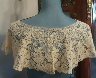 Antique 19th Century Victorian Wedding Rose Point Needle Lace Bertha Collar