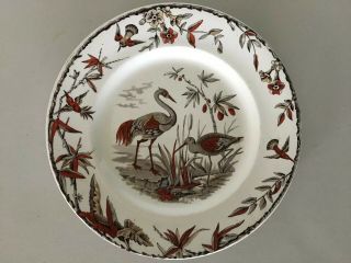 Indus Ridgways Brown Red Birds Flowers 1870’s China Antique Vintage Dinner
