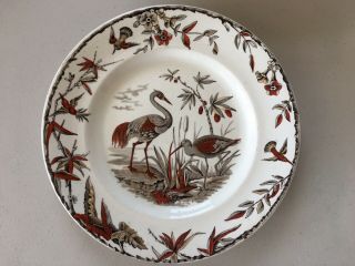 Indus Ridgways Brown Red Birds Flowers 1870’s China Antique Vintage Dinner 6