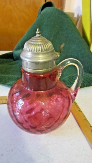 Antique Northwood Cranberry Optic Glass Syrup Pitcher Pat Apr,  26,  81 Mar 28 82
