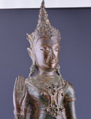 LARGE ANTIQUE THAI INDIAN BRONZE STANDING BUDDHA FIGURE w BASE STAND 2