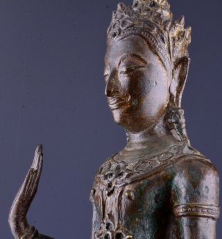 LARGE ANTIQUE THAI INDIAN BRONZE STANDING BUDDHA FIGURE w BASE STAND 3