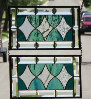 ••siblings •• Set Of 2 Beveled Stained Glass Window Panels •