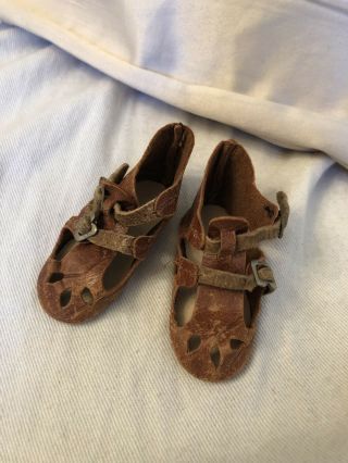 Antique Doll Brown Leather Shoes German French Bisque Composition