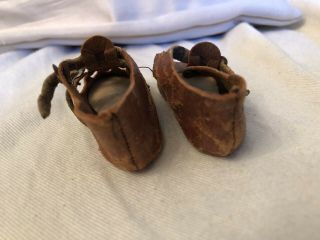 Antique Doll Brown Leather Shoes German French Bisque Composition 6