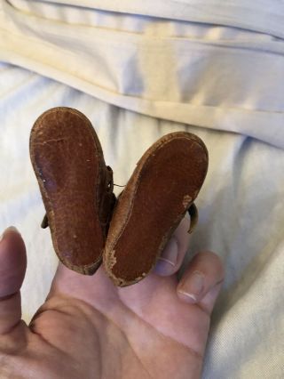 Antique Doll Brown Leather Shoes German French Bisque Composition 8