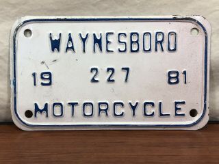 Old Va.  Vintage Waynesboro Virginia 1981 Antique Motorcycle License Plate 227