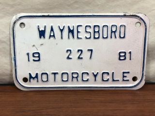 Old VA.  Vintage Waynesboro Virginia 1981 Antique Motorcycle License Plate 227 2