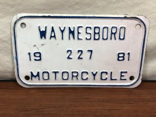 Old VA.  Vintage Waynesboro Virginia 1981 Antique Motorcycle License Plate 227 3
