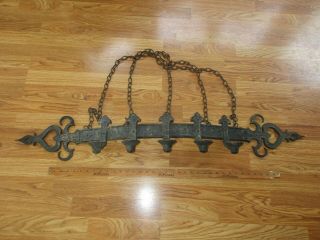 Vintage Wrought Iron Gothic Wall Chain Hanging Candle Holder - 5 Candle
