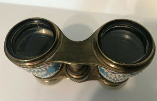 Antique S.  O.  M.  Co York MOP & ENAMEL Flower Deco Brass Opera Glasses 4