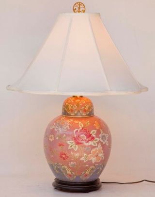 Large Chinese Ceramic Ginger Jar Table Lamp Floral