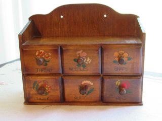Vintage Wooden Sewing Box 6 - Drawer Wall Cabinet Storage Flowers