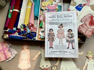 1917 PARKER BROS.  ' IMPROVED PAPER DOLL OUTFIT ' w/ORIGINAL BOX 3 DOLLS SOME UNCUT 3