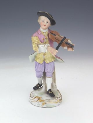 Antique Meissen Dresden Porcelain - Young Man Violinist Figurine - Early