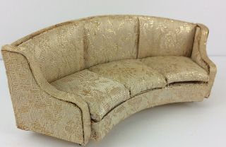Ideal Dollhouse Sofa Mid Century Metallic Gold Upholstered Couch Round 1960s Vtg