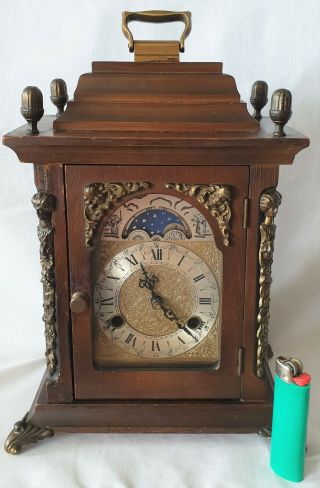 Old Warmink Mantel Clock Shelf Moon Dial Double Bell Strike 8 Day Key Wind