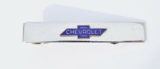 Vintage Chevrolet Chevy Tie Clasp Clip Bar Anson Silver Tone Blue Enamel