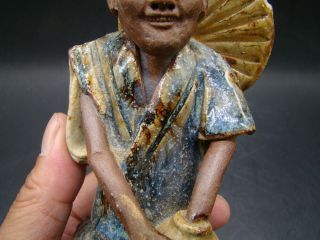 Chinese 1920 ' s hand made Shiwan glazed small figure (CHINA mark) v1015 3