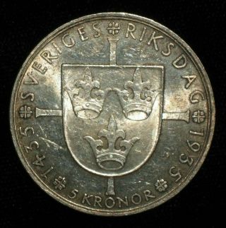 1935,  5 Kronor From Sweden.  500 Year Anniversary Of The Riksdag.
