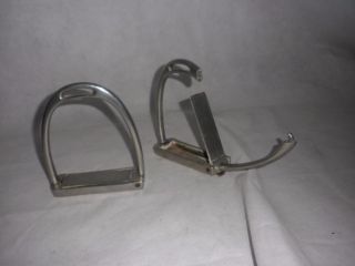 Antique Gents Spring Loaded Military? Safety Stirrup Irons.  (nickel Silver)