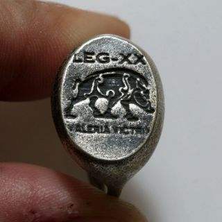 Roman Military Silver Seal Ring Legion 20 Boar Circa 100 - 400 Ad - Intact