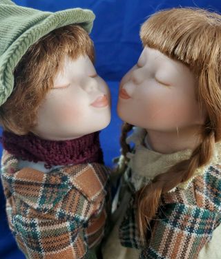 Vintage Boy & Girl Kissing Dolls Porcelain Head,  Hands & Feet With Doll Stands.