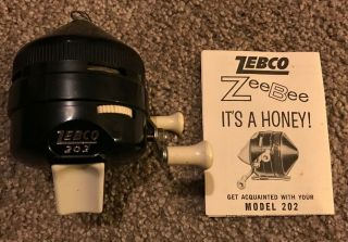 Vintage Fishing Reel Zebco Model 202 Zeebee W/ Instructions