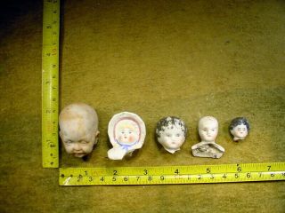 5 X Excavated Vintage Victorian Painted Doll Head Germany Hertwig Age 1860 12937