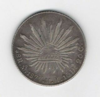 1877 Mo Mh Mexico Large Eagle Sun Antique Mexican Silver 8 Reales Coin 10d 20g
