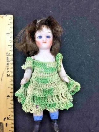 Antique 4.  5 " German (?) All Bisque Doll Blue Glass Open Close Eyes.  5791 - 1on Back