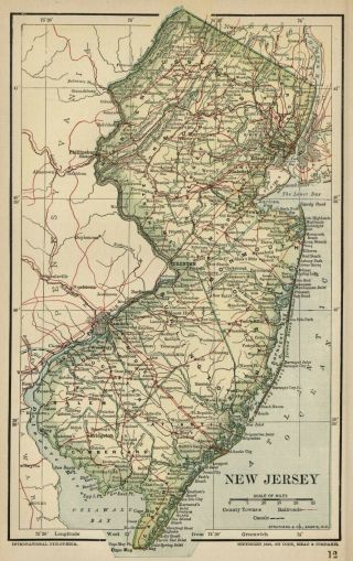Jersey Small Map: Dated 1891; Towns,  Counties,  Rrs & 1890 Populations