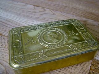 1914 WW1 ANTIQUE QUEEN MARY TIN TRENCH TROOPS CHRISTMAS GIFT CIGARETTES 3
