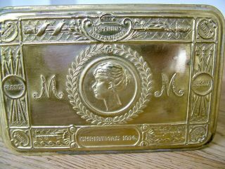 1914 WW1 ANTIQUE QUEEN MARY TIN TRENCH TROOPS CHRISTMAS GIFT CIGARETTES 5