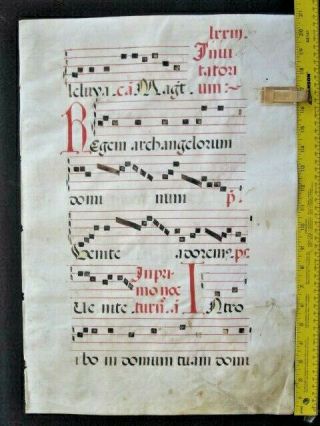 Huge Medieval Music Manuscript,  Lf,  Vellum,  Handpainted Initial,  C.  1520,  88