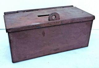Antique Iron/steel Ballot Box Strongbox Bank Old Red Brown Paint - All