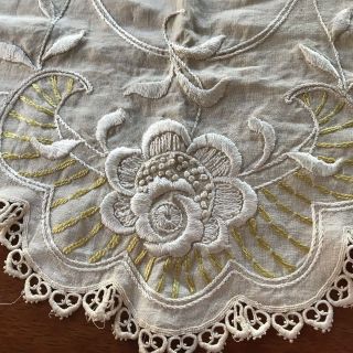 Antique Society Silk Work Hand Embroidered Linen Table Scarf Art Nouveau Gold