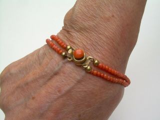 Antique Victorian Natural Red Coral Two Row Bracelet.