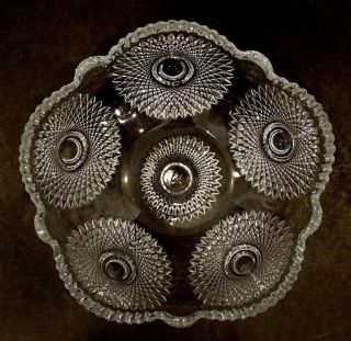 Large 9 " Antique Heisey Glass Victorian Sunburst Clear Serving Bowl Nappy /