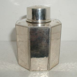 " Liberty & Co Solid Silver Octagonal Tea Caddy Hand Planished " Birmingham 1929