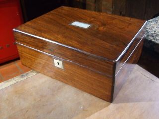 Antique Victorian Jewellery Box With Inlay,  Very Key