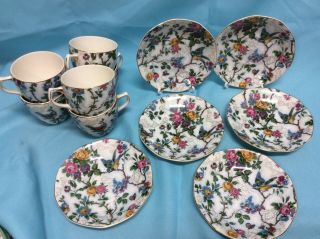 ANTIQUE ROYAL TUDOR WARE set of 6 teacups/saucers Lorna Doone bluebirds England 6