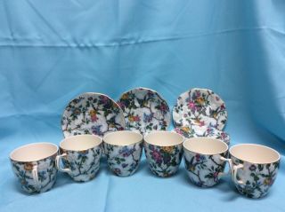 ANTIQUE ROYAL TUDOR WARE set of 6 teacups/saucers Lorna Doone bluebirds England 7