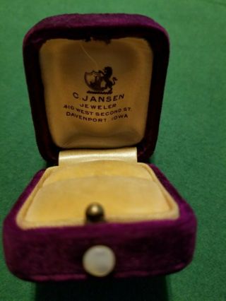 Vintage Antique Velvet Ring Box Pearl Push Button Steel Blue Color Presentation