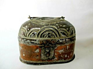 Antique Early 1912 Metal Tin With Lid /latch From Mideast? 8 X 5 X 4 "