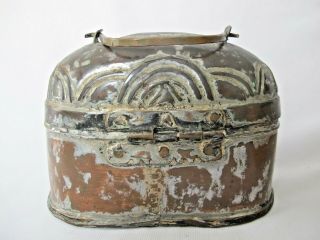 Antique Early 1912 Metal Tin with Lid /Latch from Mideast? 8 x 5 x 4 