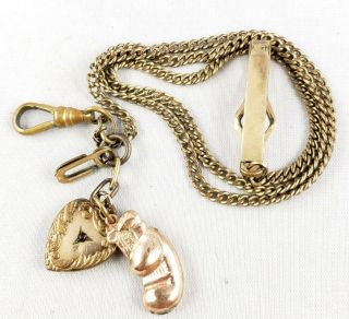 Antique Anson 12k Gold Filled Watch Fob With Heart & Boxing Charm